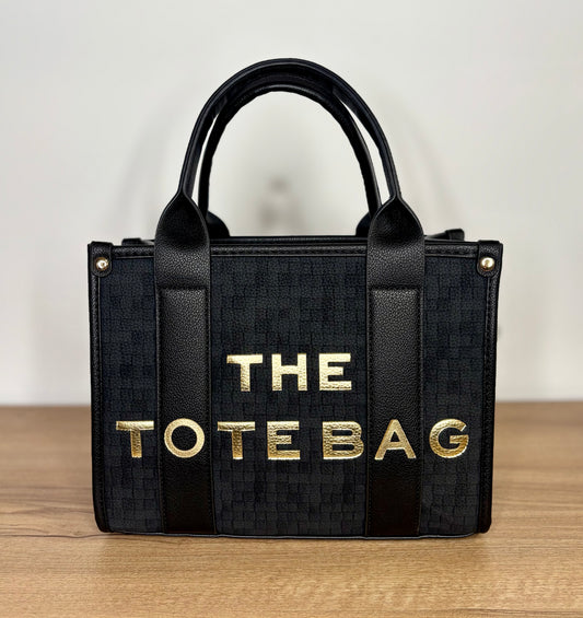 Small black and gold tote bag