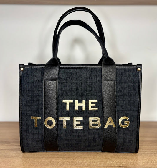 Large black and gold tote bag