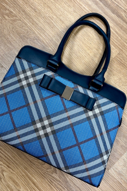 Large check bow bag in blue